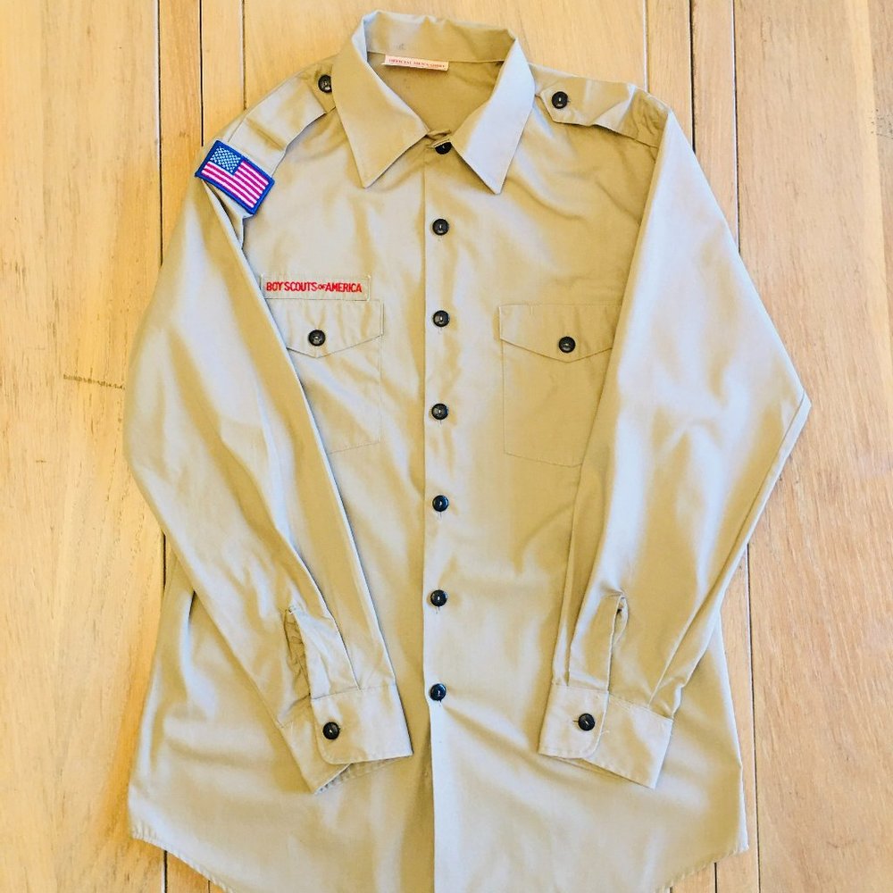 Boy Scouts Of America Men's Medium Tan Uniform Long Sleeve Button Front Shirt